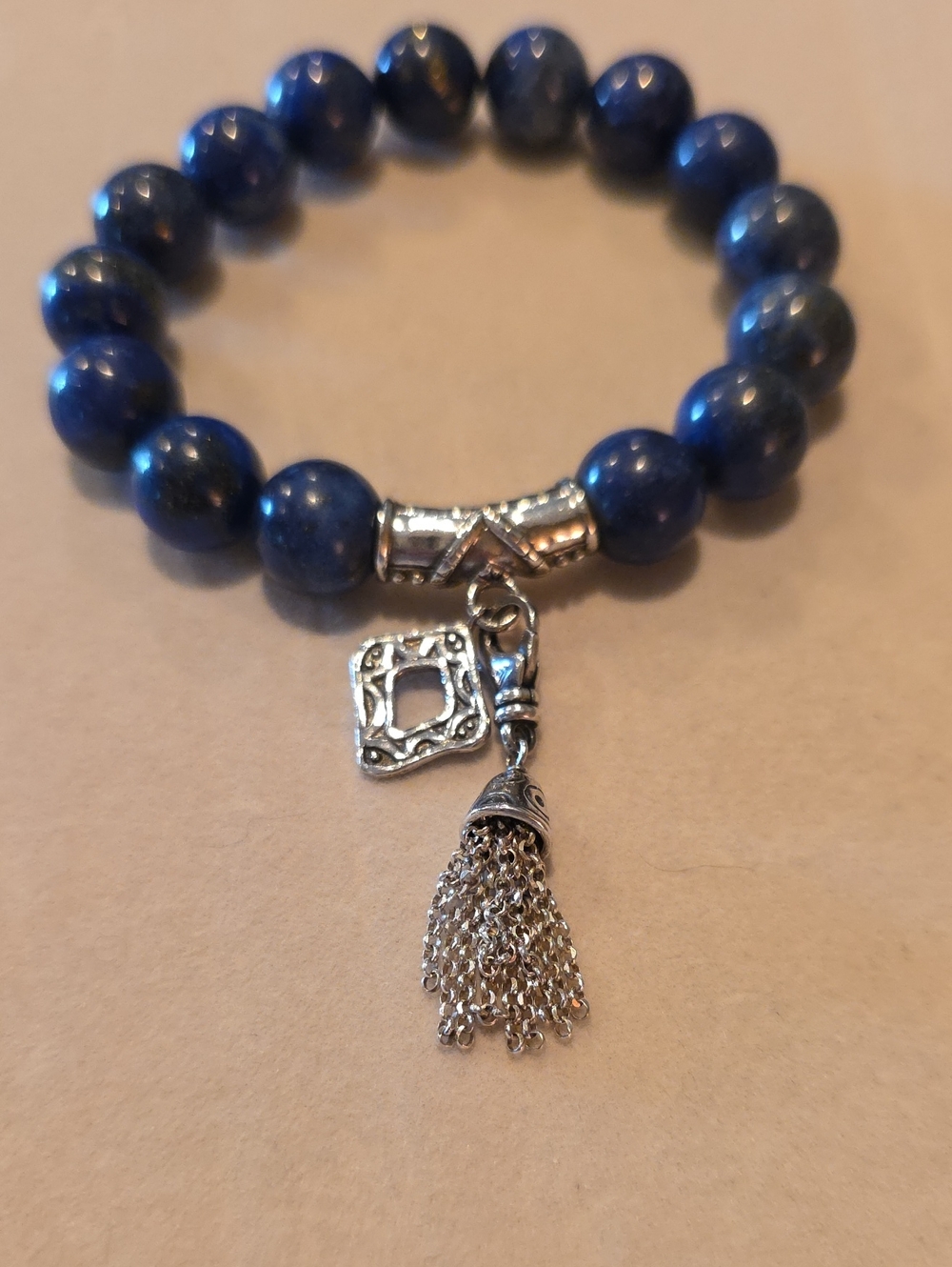Silpada Blue Lapis Beaded Tassel Stretch Bracelet B2812